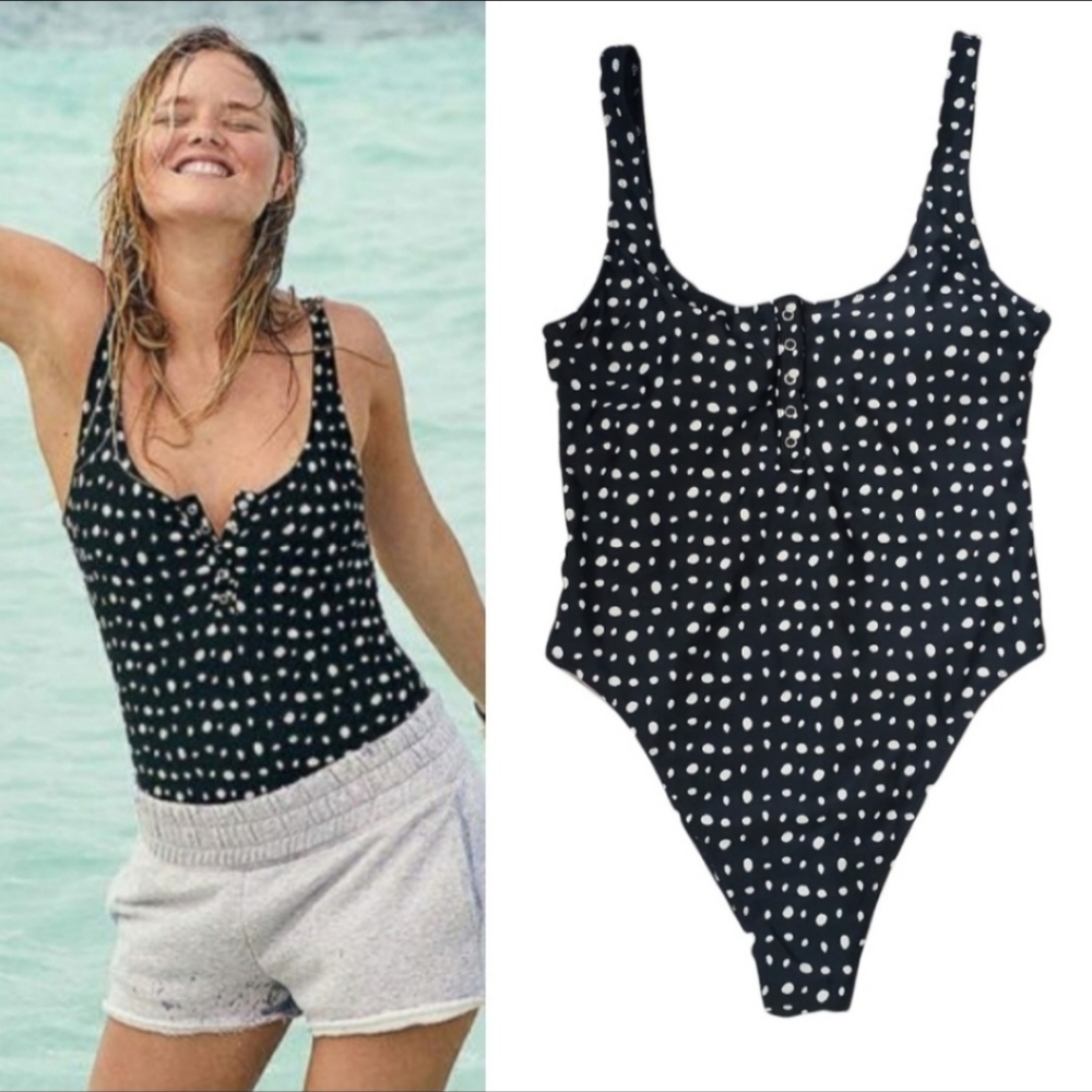 Aerie Swim One Piece-Black and White